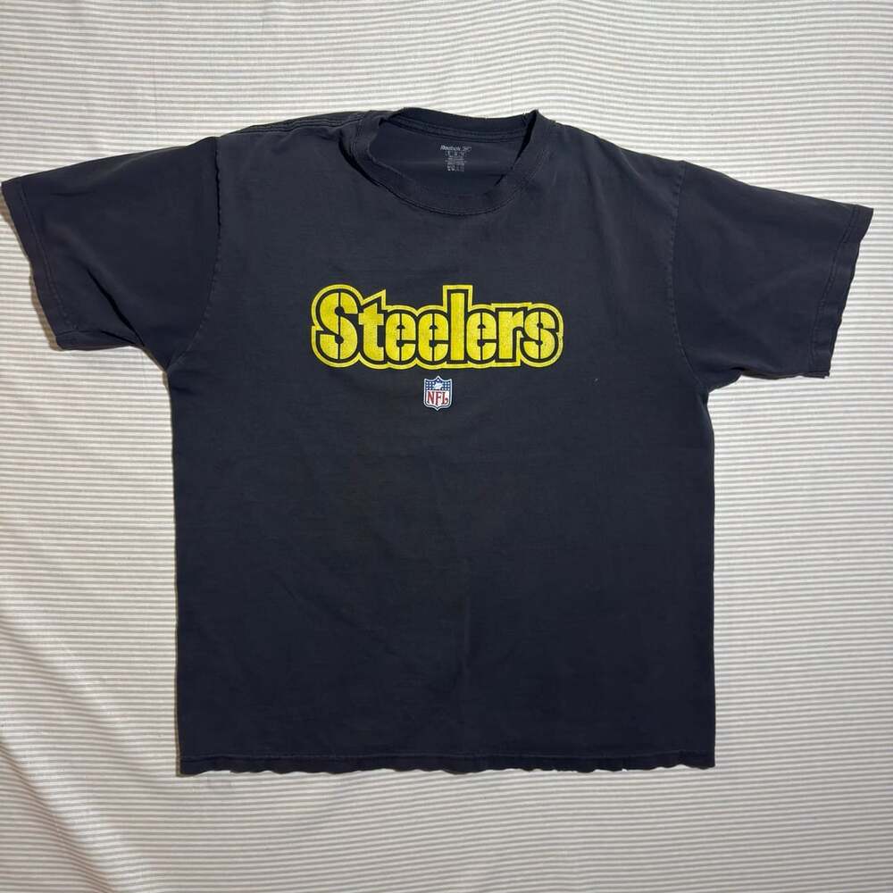Vtg Reebok Pittsburgh Steelers T-Shirt Size XL Faded Black